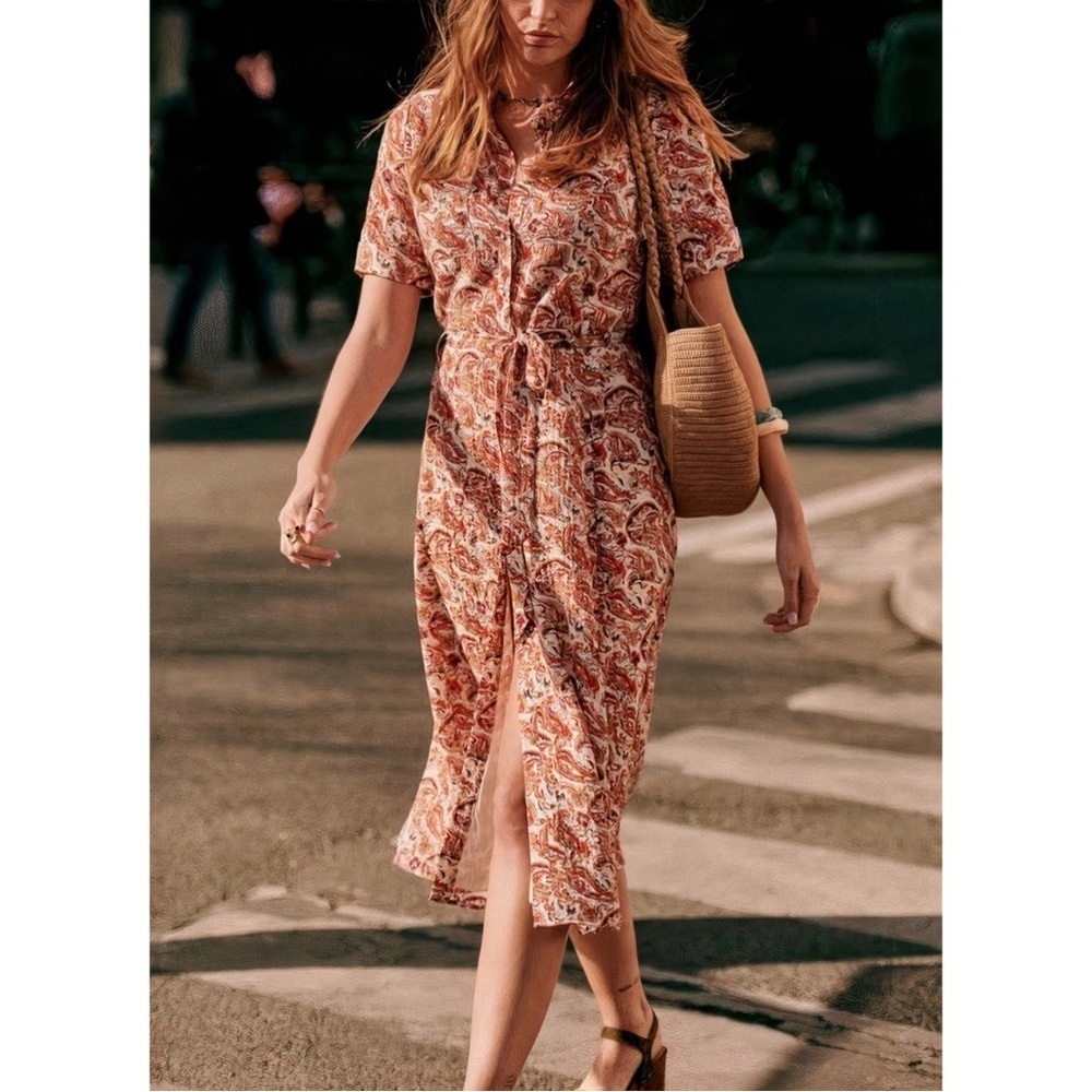 Sezane Midi Floral Short-Sleeve Adele Shirt Dress